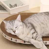 HKM-482451 Oval Cat Scratch Bed and Lounger - 2 in 1 Cardboard Cat Scratcher Bowl for Indoor Cats, Cozy Nest with Raised Rim