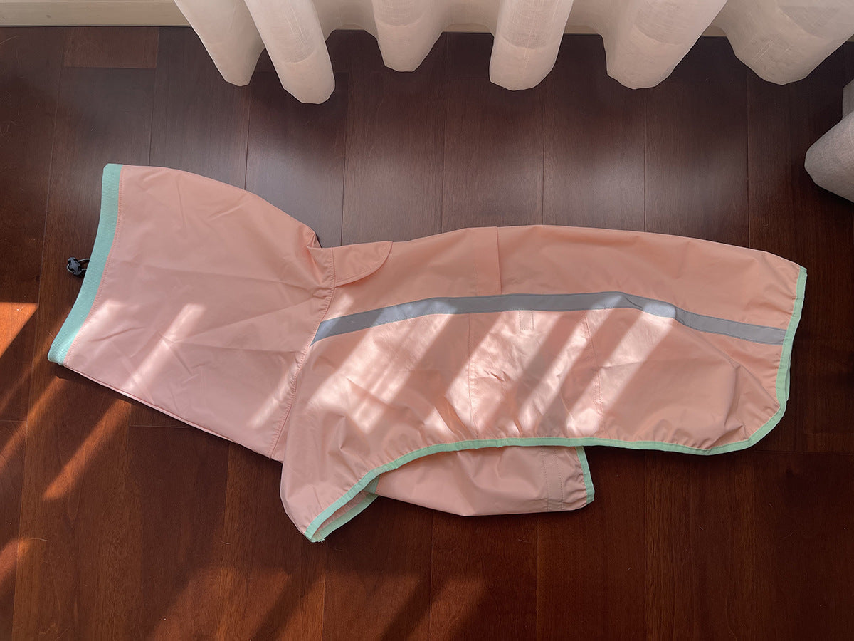HKM-482899 Large Dog Raincoat in Purple, Pink, Gold, and Blue - Water-Resistant Polyester with Splicing Design