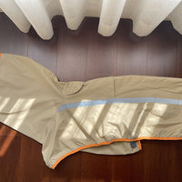 HKM-482899 Large Dog Raincoat in Purple, Pink, Gold, and Blue - Water-Resistant Polyester with Splicing Design