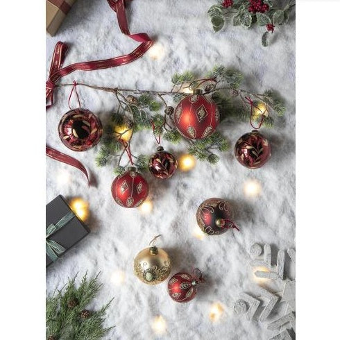HKM-483027 Glass Christmas Ball Ornaments - Set of 6 Decorative Hanging Ornaments for Holiday Tree Decor, 3.9 inches each