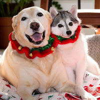 HKM-483283 Christmas Dog Collar with Bells - Soft Red and White Holiday Neckwear for Small to Large Dogs