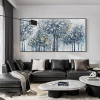 HKM-483347 Abstract Silver-Gray Forest Tree Texture Canvas Painting - Handmade Modern Oil Artwork for Home Decor