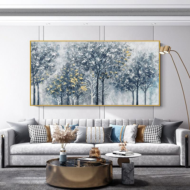 KTX-483347 Abstract Silver-Gray Forest Tree Texture Canvas Painting - Handmade Modern Oil Artwork for Home Decor