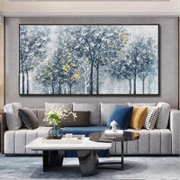 HKM-483347 Abstract Silver-Gray Forest Tree Texture Canvas Painting - Handmade Modern Oil Artwork for Home Decor