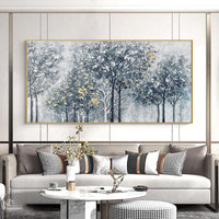 HKM-483347 Abstract Silver-Gray Forest Tree Texture Canvas Painting - Handmade Modern Oil Artwork for Home Decor