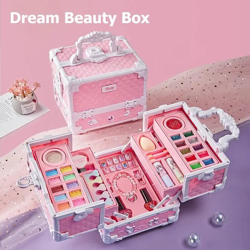 Kids Princess Makeup Set Toy for Pretend Play, Cosmetic Box for Ages 2-14