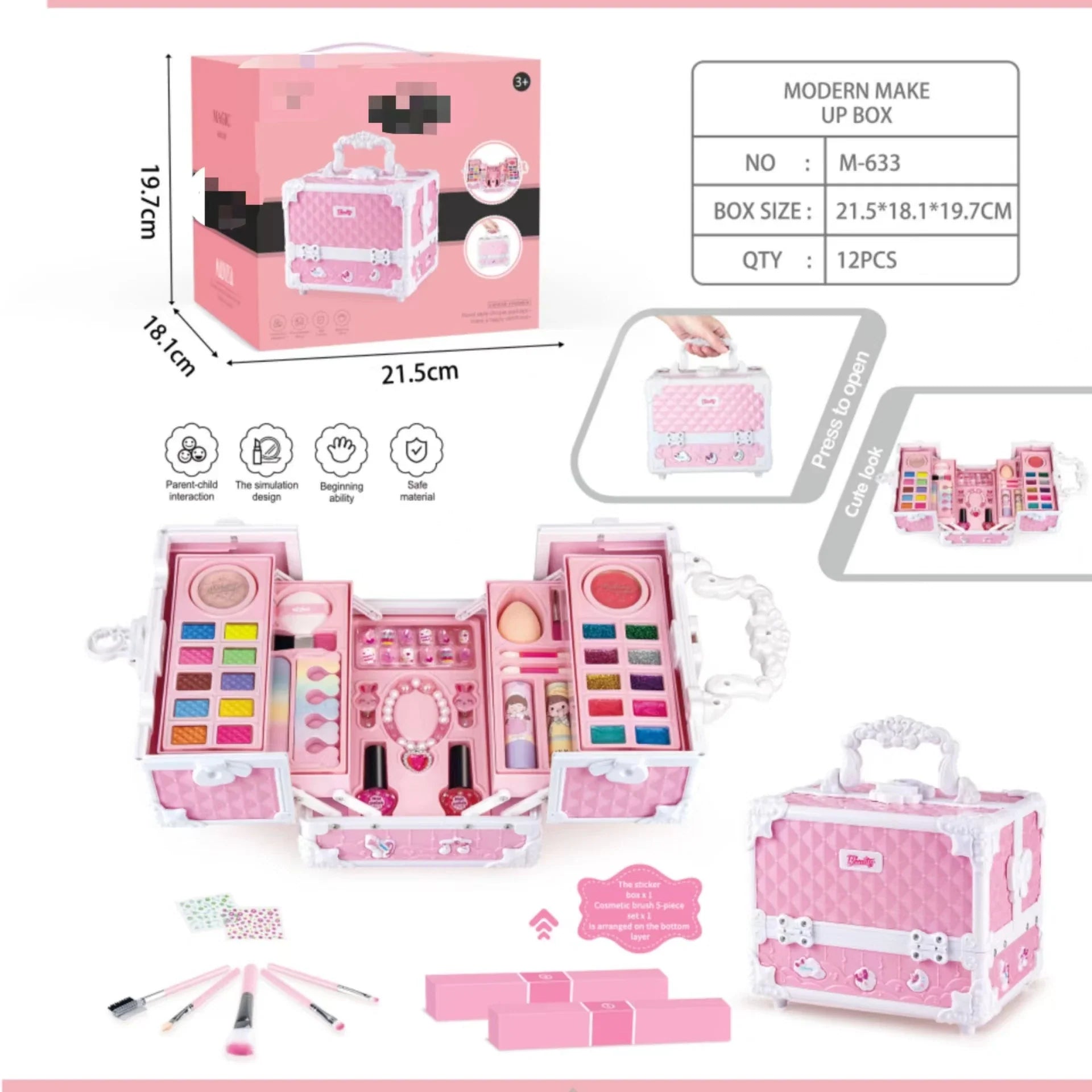 Kids Princess Makeup Set Toy for Pretend Play, Cosmetic Box for Ages 2-14