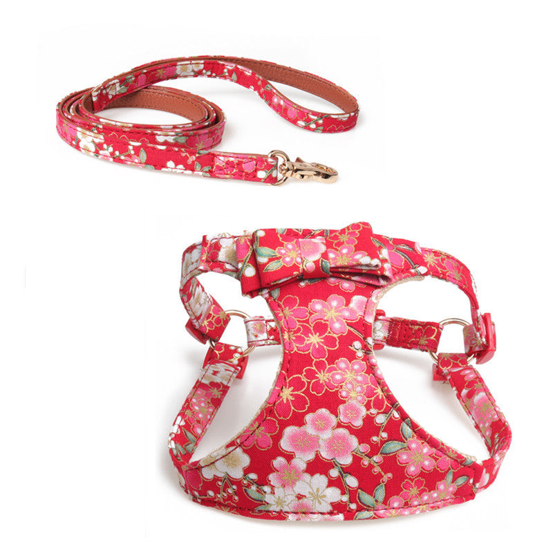 HKM-483603 Japanese Style Cat Traction Rope and Chest Strap - Leather, Various Colors, Sizes S-L