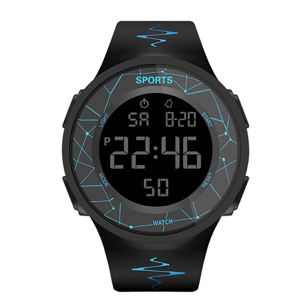 HKM-483923 Men's Digital Sports Watch with Alarm, Luminous Display, and Waterproof Features - Lightning Blue Color
