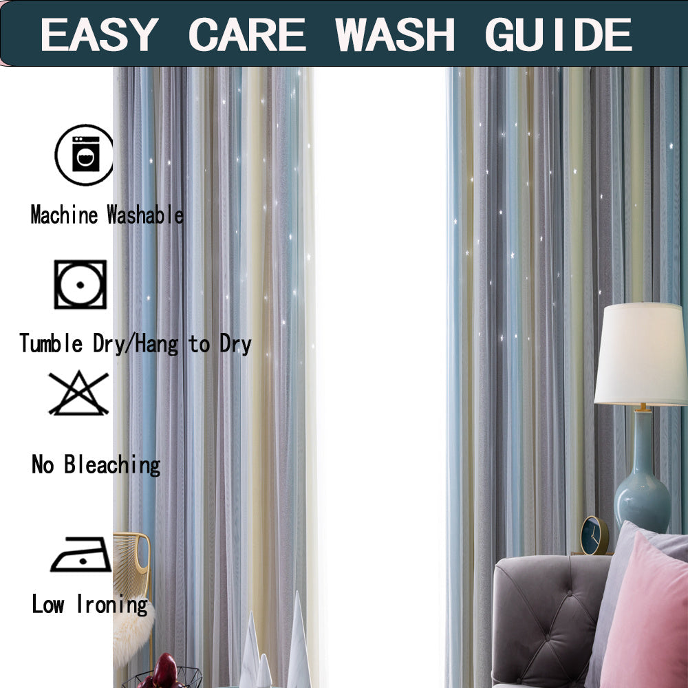 HKM-484115 Thermal Insulation Rainbow Curtains with Star Cuts for Girls' Bedrooms