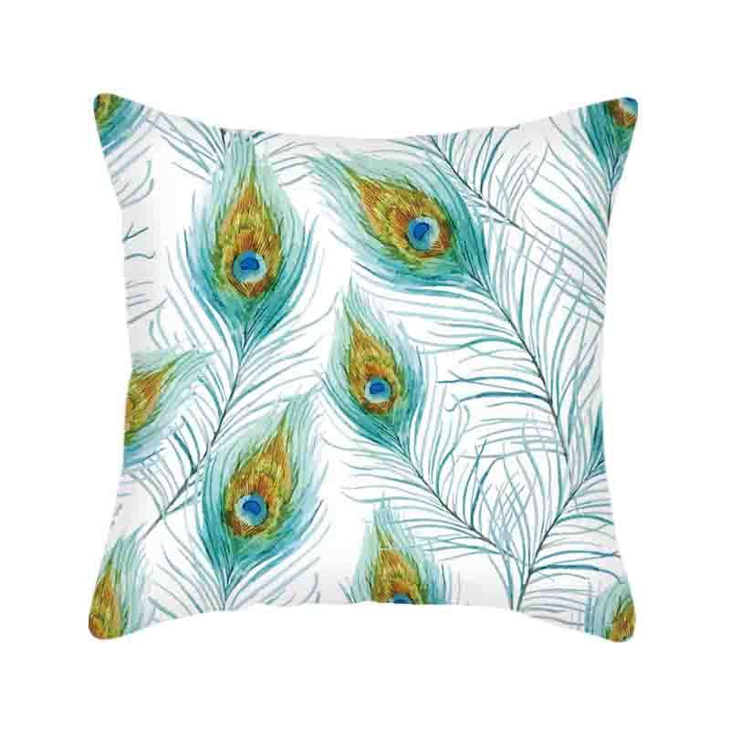 KTX-484243 Nordic Style Leaf and Flower Pattern Short Plush Cushion Cover, 45x45cm