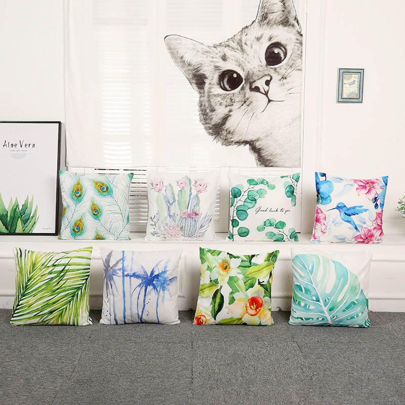 KTX-484243 Nordic Style Leaf and Flower Pattern Short Plush Cushion Cover, 45x45cm