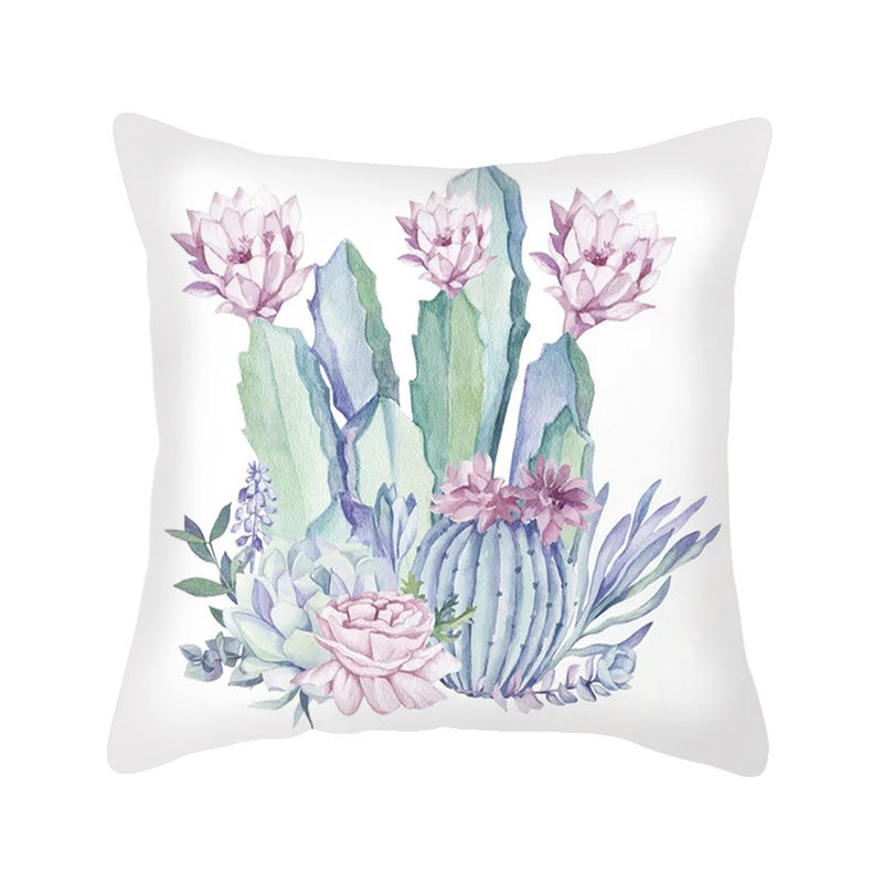 KTX-484243 Nordic Style Leaf and Flower Pattern Short Plush Cushion Cover, 45x45cm