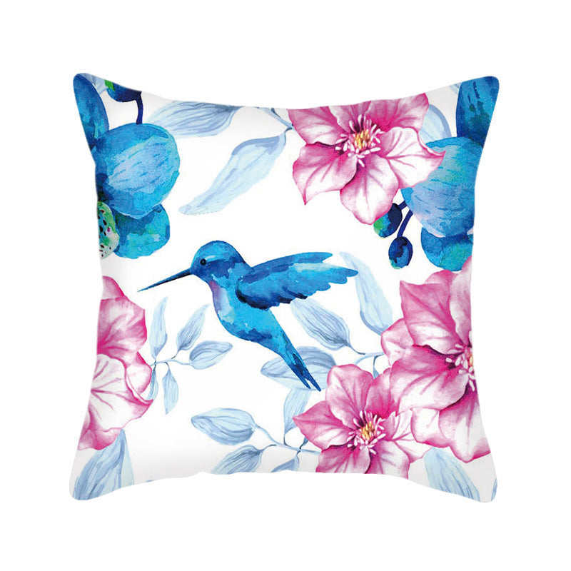 KTX-484243 Nordic Style Leaf and Flower Pattern Short Plush Cushion Cover, 45x45cm