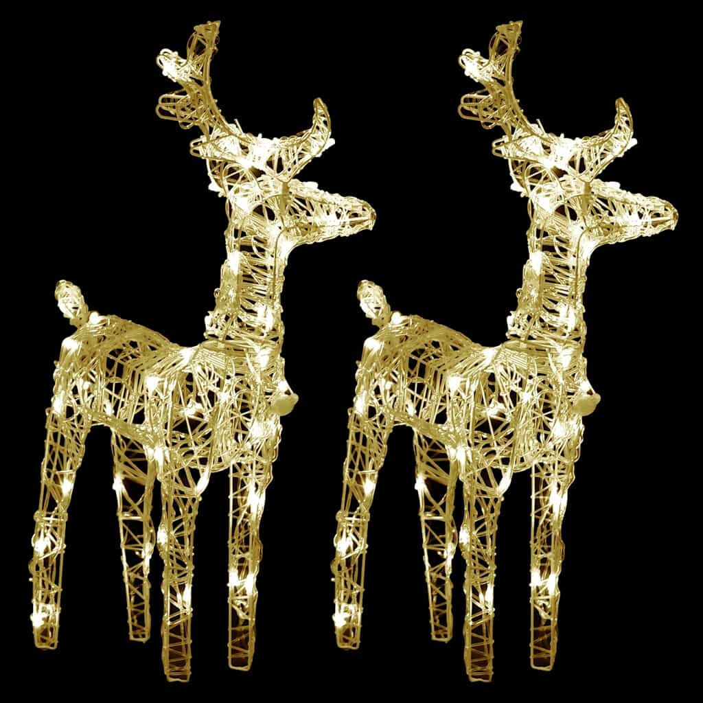 HKM-484371 Warm White Acrylic LED Reindeer Set - 80 LEDs, 18 x 8.5 x 55 cm, Indoor/Outdoor Christmas Decor