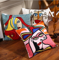 HKM-484563 Cartoon Linen Embroidered Cushion Cover - 45x45cm, Multiple Color Options