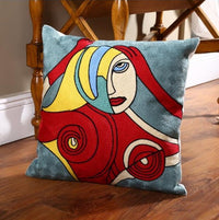 HKM-484563 Cartoon Linen Embroidered Cushion Cover - 45x45cm, Multiple Color Options