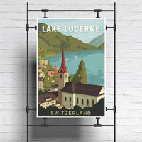 HKM-484563 Lake Lucerne Vintage Canvas Painting - Oil on Canvas, Frameless Wall Art