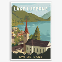 HKM-484563 Lake Lucerne Vintage Canvas Painting - Oil on Canvas, Frameless Wall Art