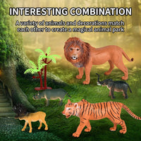 HKM-484819 Forest Animal Figurine Set with Tree - Includes Tiger, Lion, and 12 Animals, Soft Plastic Model Toys