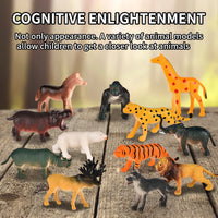 HKM-484819 Forest Animal Figurine Set with Tree - Includes Tiger, Lion, and 12 Animals, Soft Plastic Model Toys