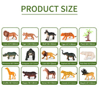 HKM-484819 Forest Animal Figurine Set with Tree - Includes Tiger, Lion, and 12 Animals, Soft Plastic Model Toys