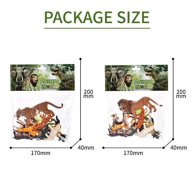 HKM-484819 Forest Animal Figurine Set with Tree - Includes Tiger, Lion, and 12 Animals, Soft Plastic Model Toys