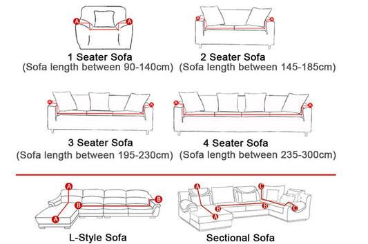 HKM-484947 Elastic Sofa Cover for Single, Double, Three- & Four-Person Seats, Includes Pillowcase 45x45cm