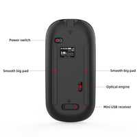 HKM-485075 Rechargeable Wireless Mute Optical Mouse with 2.4GHz Connection and Adjustable DPI Settings