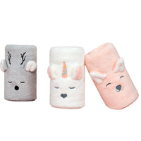HKM-485139 Cute Cartoon Coral Fleece Face Towel for Children - Fawn & Unicorn Design, 34X76cm, Soft and Highly Absorbent