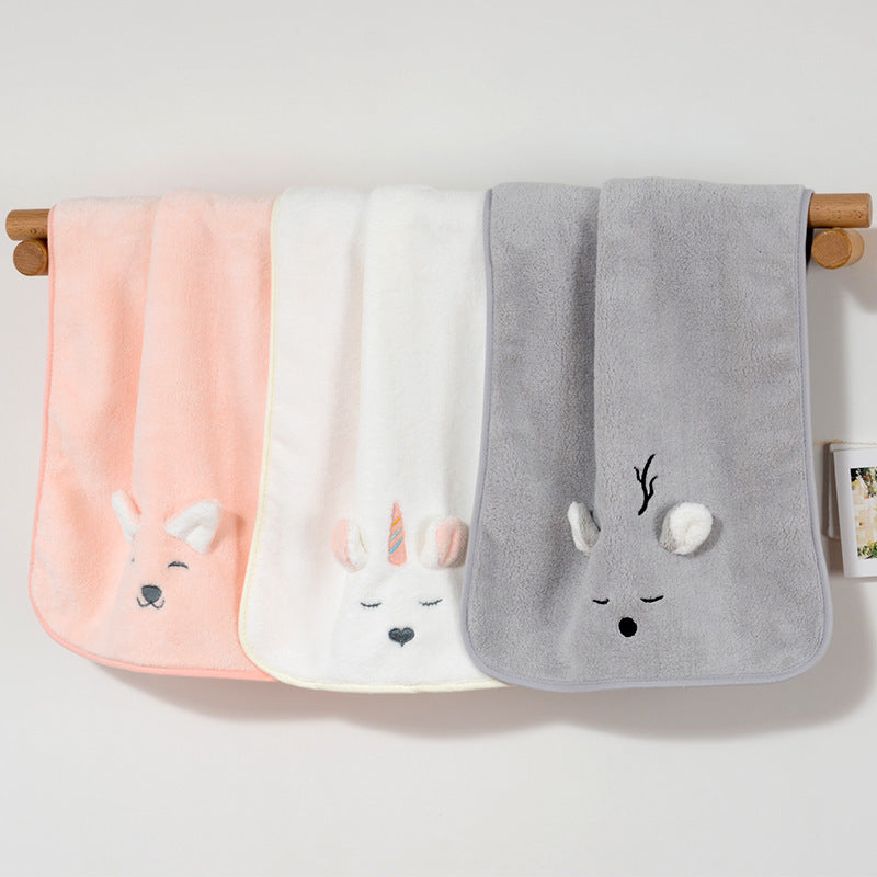 KTX-485139 Cute Cartoon Coral Fleece Face Towel for Children - Fawn & Unicorn Design, 34X76cm, Soft and Highly Absorbent