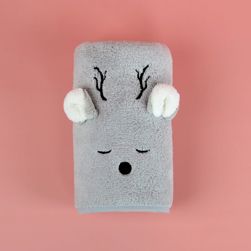 KTX-485139 Cute Cartoon Coral Fleece Face Towel for Children - Fawn & Unicorn Design, 34X76cm, Soft and Highly Absorbent