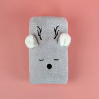 HKM-485139 Cute Cartoon Coral Fleece Face Towel for Children - Fawn & Unicorn Design, 34X76cm, Soft and Highly Absorbent