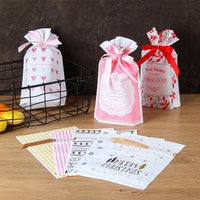 HKM-485331 Christmas Drawstring Gift Bag in Red and Green with Deer and Bear Design, 15 cm x 23 cm