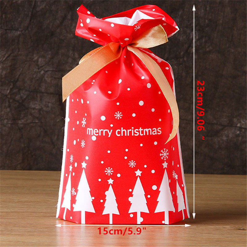 HKM-485331 Christmas Drawstring Gift Bag in Red and Green with Deer and Bear Design, 15 cm x 23 cm
