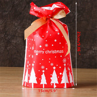 HKM-485331 Christmas Drawstring Gift Bag in Red and Green with Deer and Bear Design, 15 cm x 23 cm