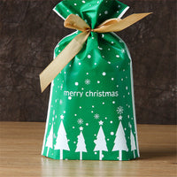 HKM-485331 Christmas Drawstring Gift Bag in Red and Green with Deer and Bear Design, 15 cm x 23 cm