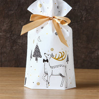 HKM-485331 Christmas Drawstring Gift Bag in Red and Green with Deer and Bear Design, 15 cm x 23 cm