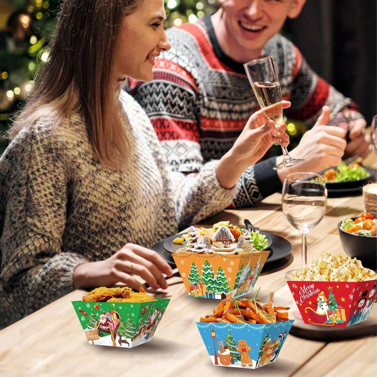 HKM-485523 12 Pack Christmas Gingerbread Man Food Trays - Disposable Snack Bowls for Holiday Parties and Winter Celebrations