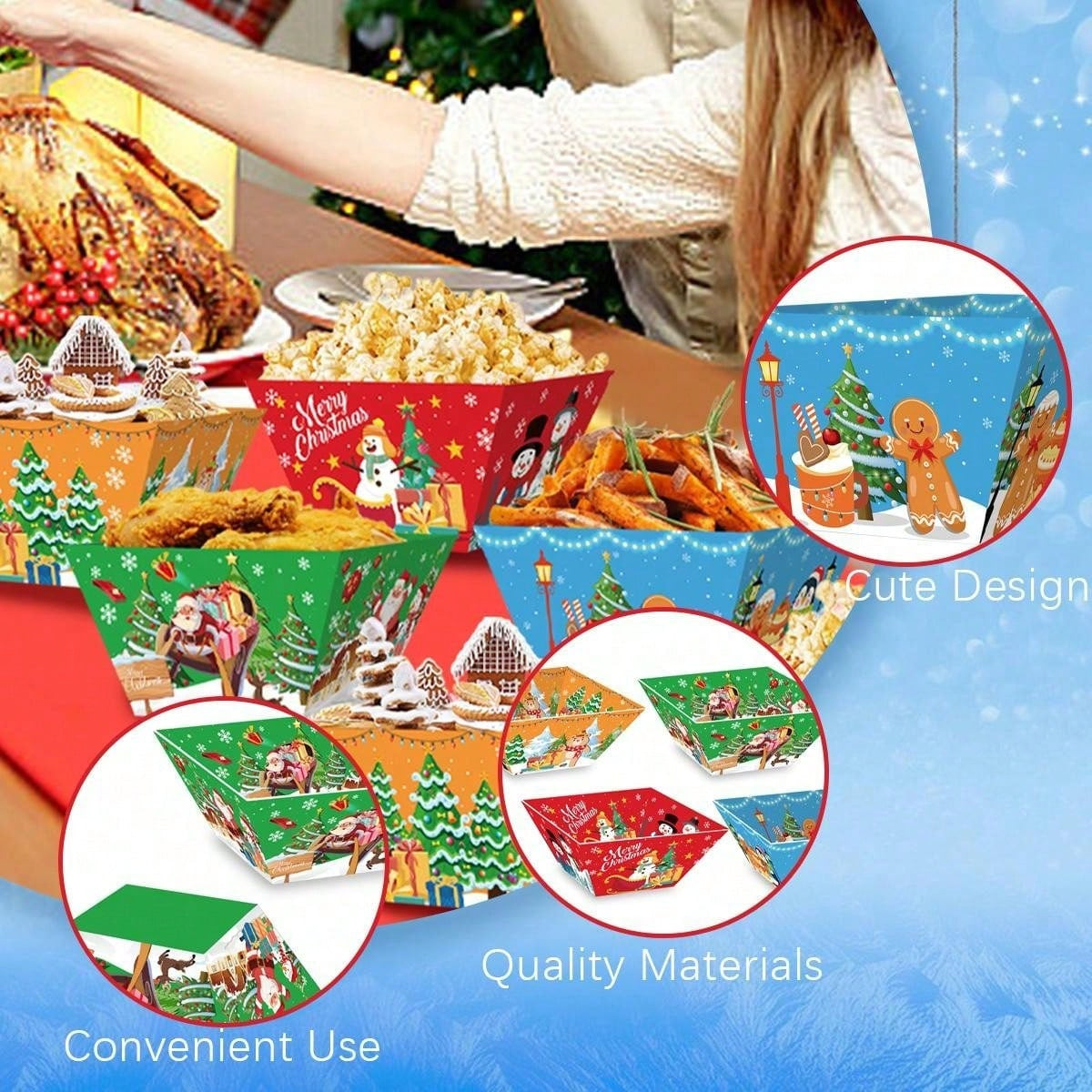 HKM-485523 12 Pack Christmas Gingerbread Man Food Trays - Disposable Snack Bowls for Holiday Parties and Winter Celebrations