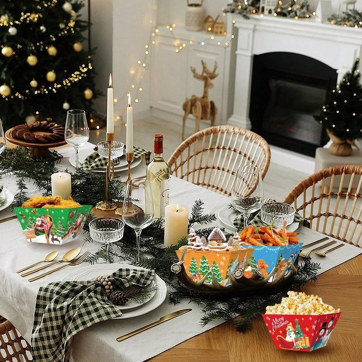 HKM-485523 12 Pack Christmas Gingerbread Man Food Trays - Disposable Snack Bowls for Holiday Parties and Winter Celebrations