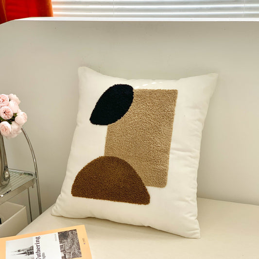HKM-485523 Brown Floral Embroidered Cream Decorative Pillowcase - Modern Style 45x45 cm