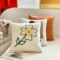 HKM-485523 Brown Floral Embroidered Cream Decorative Pillowcase - Modern Style 45x45 cm