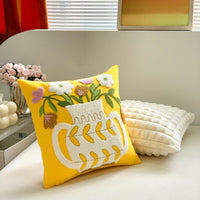 HKM-485523 Brown Floral Embroidered Cream Decorative Pillowcase - Modern Style 45x45 cm