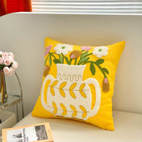 HKM-485523 Brown Floral Embroidered Cream Decorative Pillowcase - Modern Style 45x45 cm