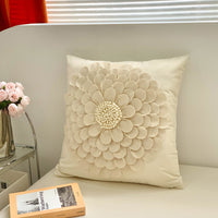 HKM-485523 Brown Floral Embroidered Cream Decorative Pillowcase - Modern Style 45x45 cm