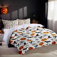 HKM-485715 Three-Piece Halloween Bed Set with Quilted Duvet Cover and Pillowcases in White