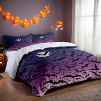 HKM-485715 Three-Piece Halloween Bed Set with Quilted Duvet Cover and Pillowcases in White