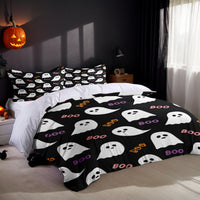 HKM-485715 Three-Piece Halloween Bed Set with Quilted Duvet Cover and Pillowcases in White