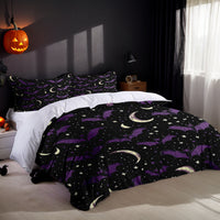 HKM-485715 Three-Piece Halloween Bed Set with Quilted Duvet Cover and Pillowcases in White